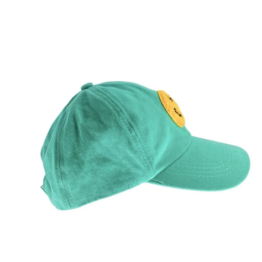 Smiley Face Hat Teal Green Chenille Patch Adjustable Baseball Cap Happy Y2K